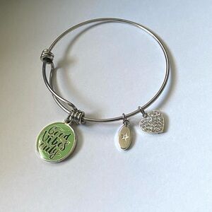 Unwritten Bangle Bracelet "Good Vibes Only" Silver Tone Charm Bangle Bracelet